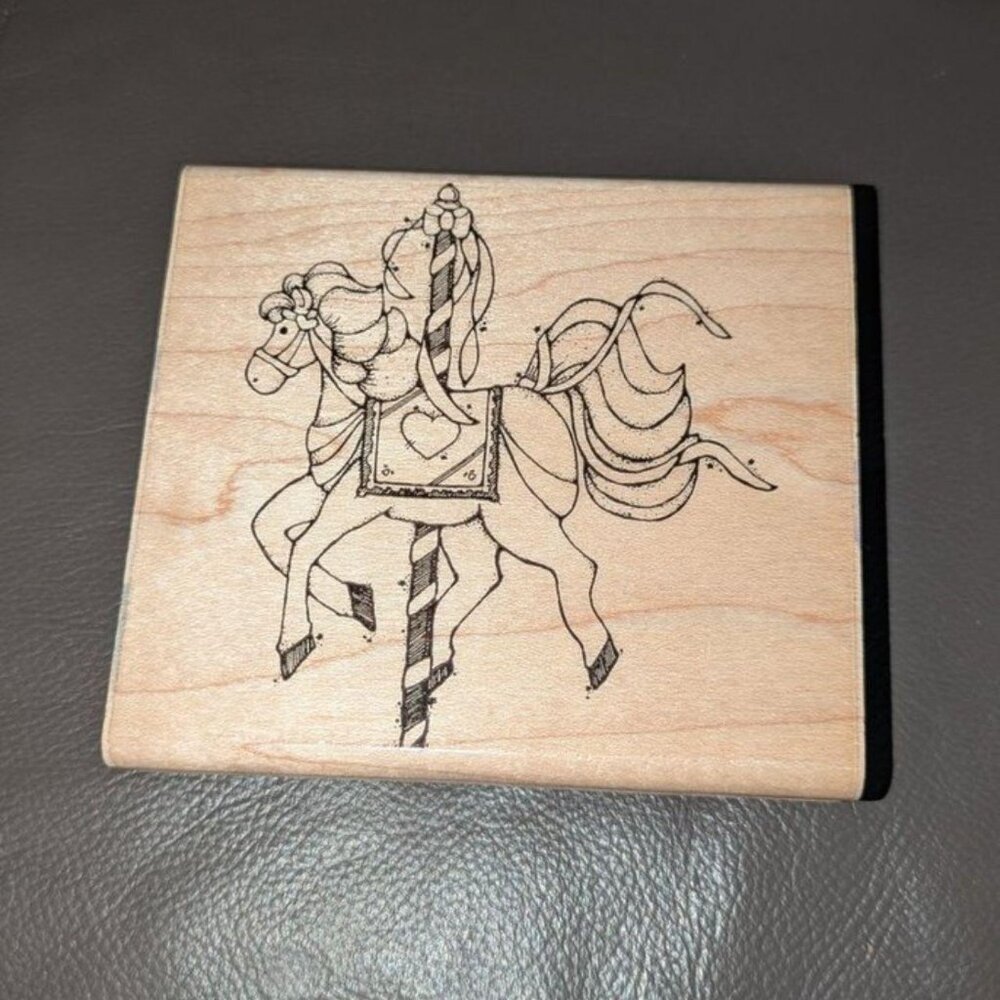 D.O.T.S. Vintage 1989 Large Carousel Horse Wooden Mounted Rubber Stamp Craft Art